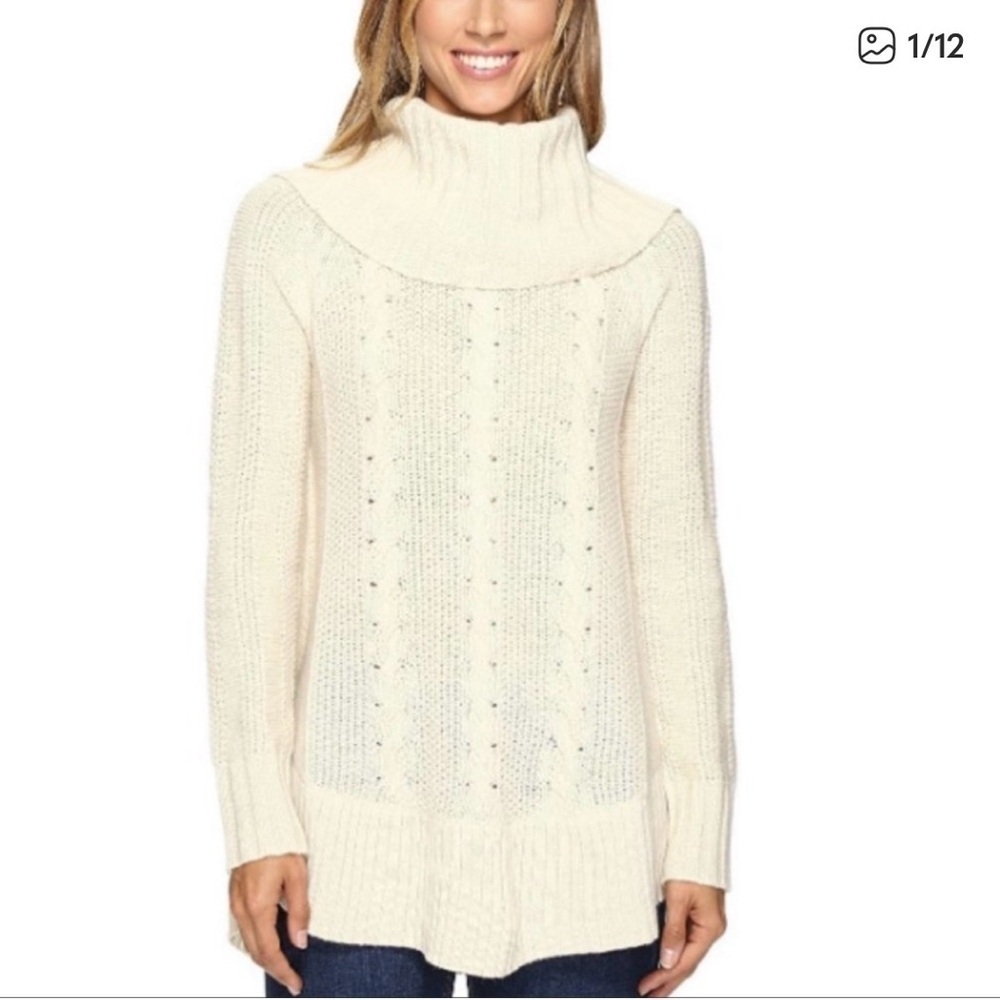 Smartwool Crestone Tunic Cowl Neck Sweater Cable Knit Cream Size Small